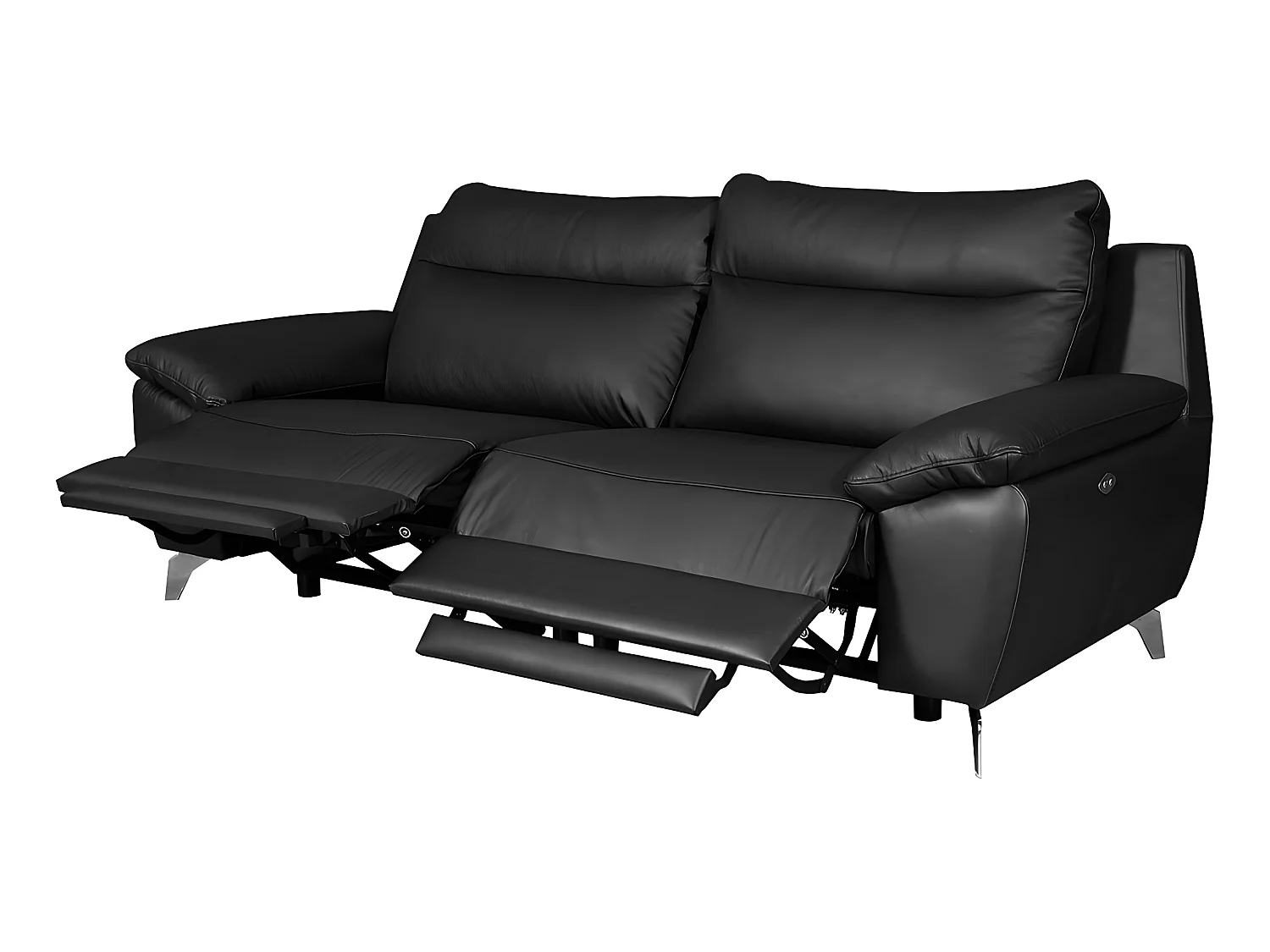 Canapé 2 places avec 2 relax électriques PERINI 100% tout cuir épais de luxe italien, noir