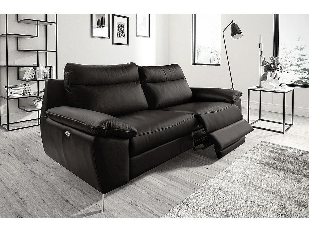 Canapé 2 places avec 2 relax électriques PERINI 100% tout cuir épais de luxe italien, noir