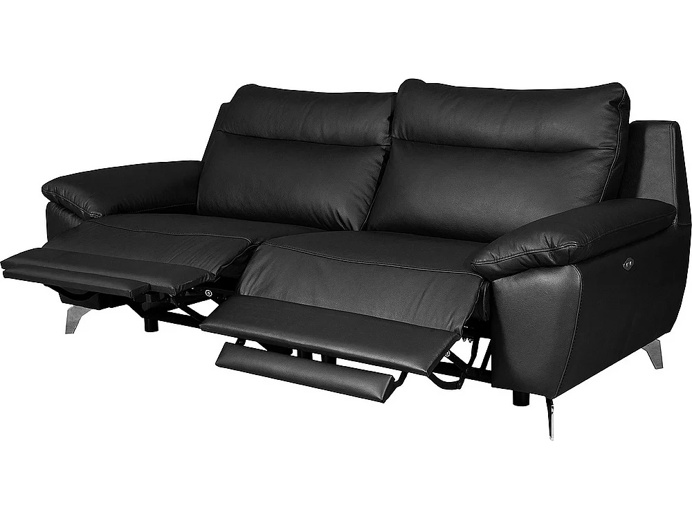 Canapé 2 places avec 2 relax électriques PERINI 100% tout cuir épais de luxe italien, noir