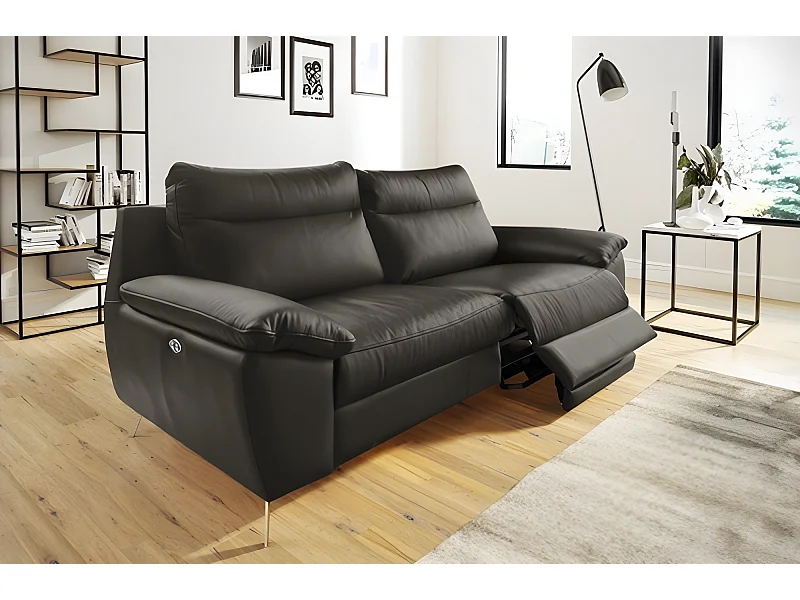 Canapé 2 places avec 2 relax électriques PERINI 100% tout cuir épais de luxe italien, anthracite
