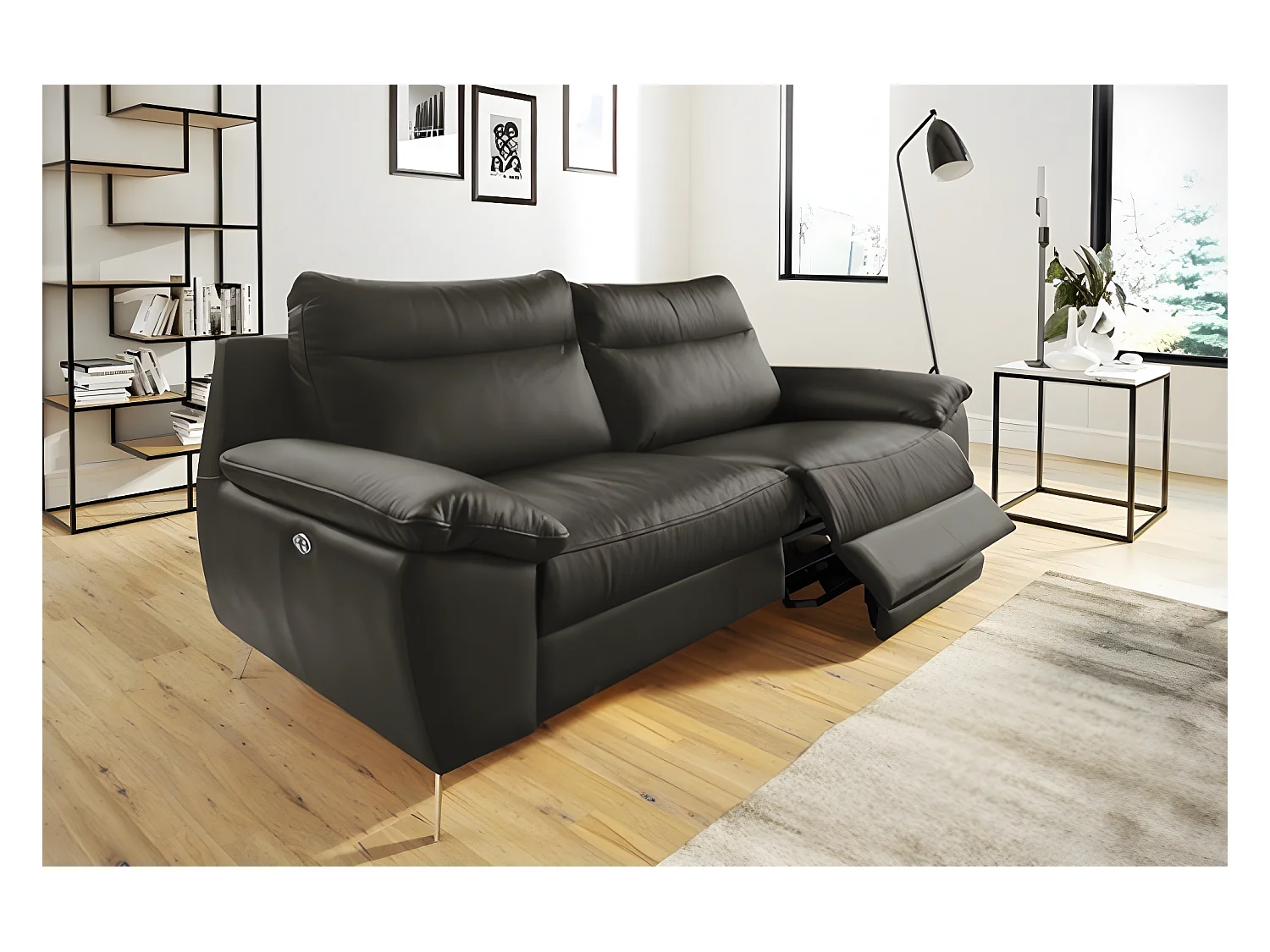 Canapé 2 places avec 2 relax électriques PERINI 100% tout cuir épais de luxe italien, anthracite