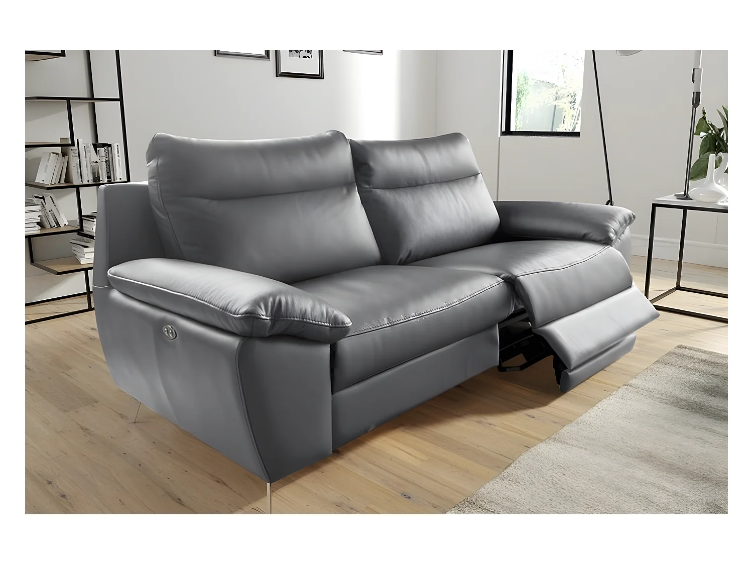 Canapé 3 places avec 2 relax électriques en 100% tout cuir épais de luxe italien, PERINI, gris