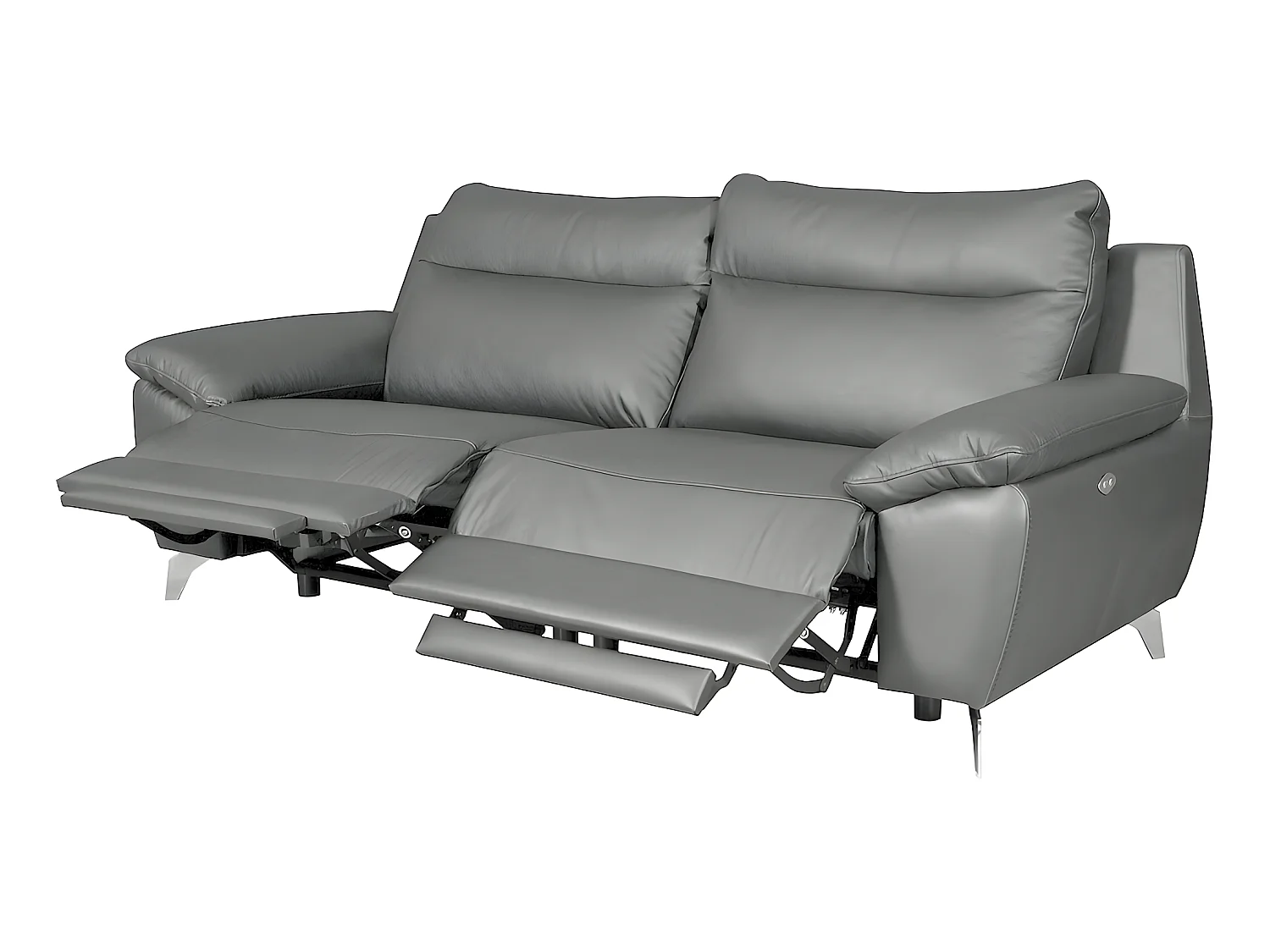 Canapé 3 places avec 2 relax électriques en 100% tout cuir épais de luxe italien, PERINI, gris