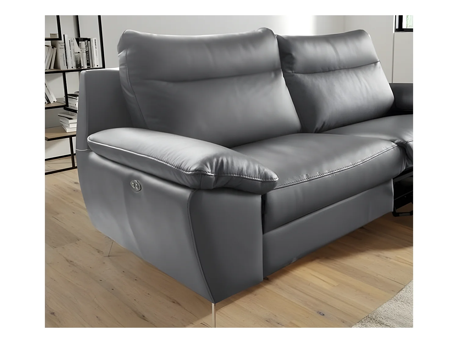 Canapé 3 places avec 2 relax électriques en 100% tout cuir épais de luxe italien, PERINI, gris