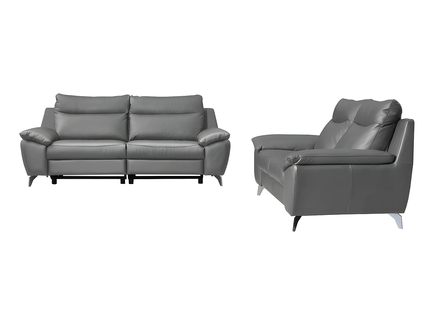 Canapé 3 places avec 2 relax électriques en 100% tout cuir épais de luxe italien, PERINI, gris