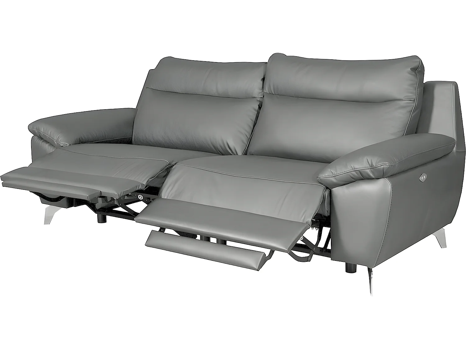 Canapé 3 places avec 2 relax électriques en 100% tout cuir épais de luxe italien, PERINI, gris