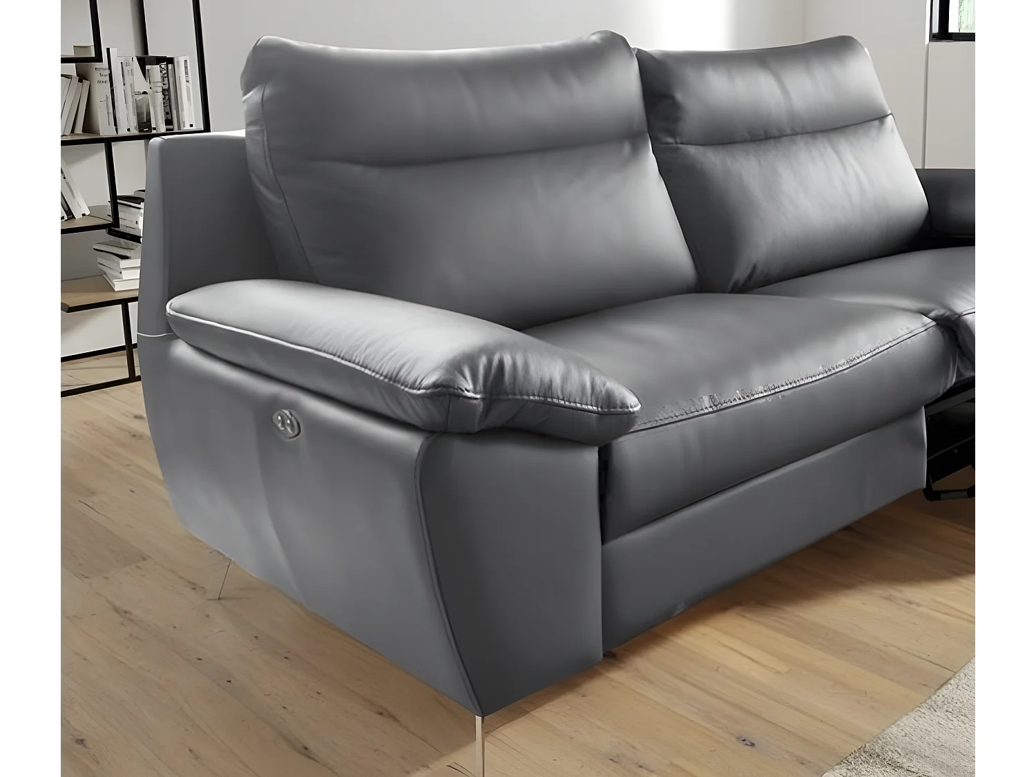 Canapé 3 places avec 2 relax électriques en 100% tout cuir épais de luxe italien, PERINI, gris
