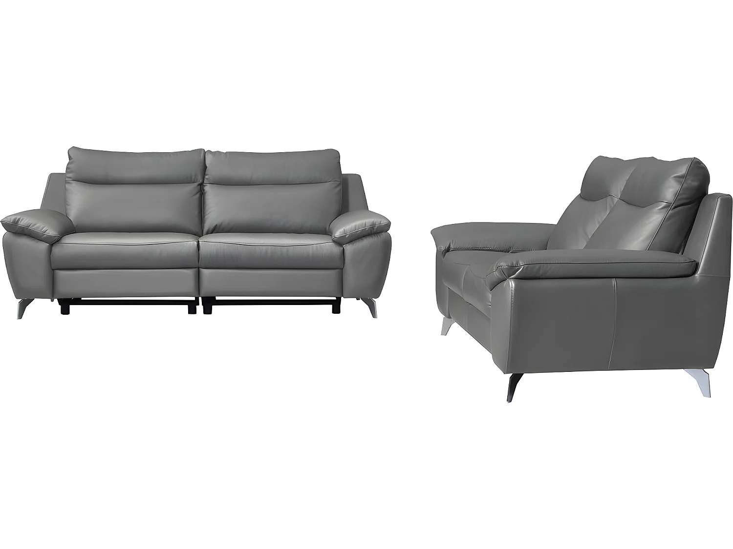 Canapé 3 places avec 2 relax électriques en 100% tout cuir épais de luxe italien, PERINI, gris