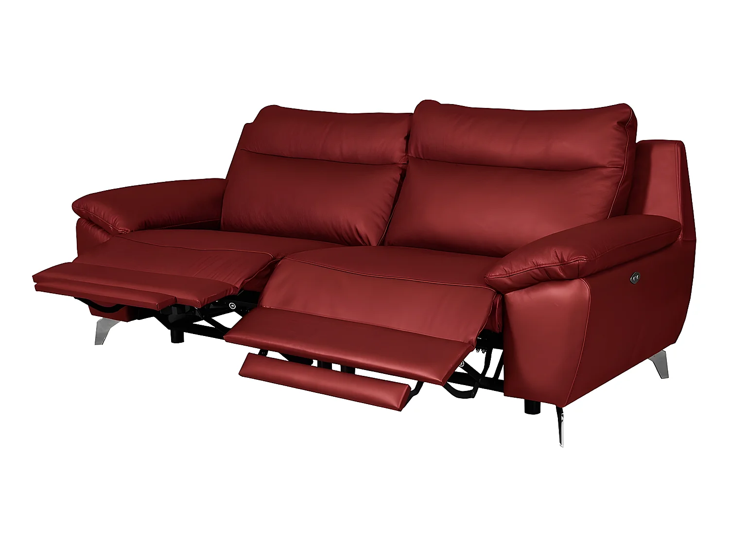 2-zitsbank van dik Italiaans luxe leer met 2 elektrische relaxfuncties, PERINI, donkerrood