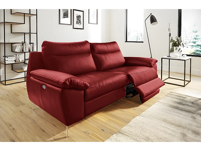 2-zitsbank van dik Italiaans luxe leer met 2 elektrische relaxfuncties, PERINI, donkerrood