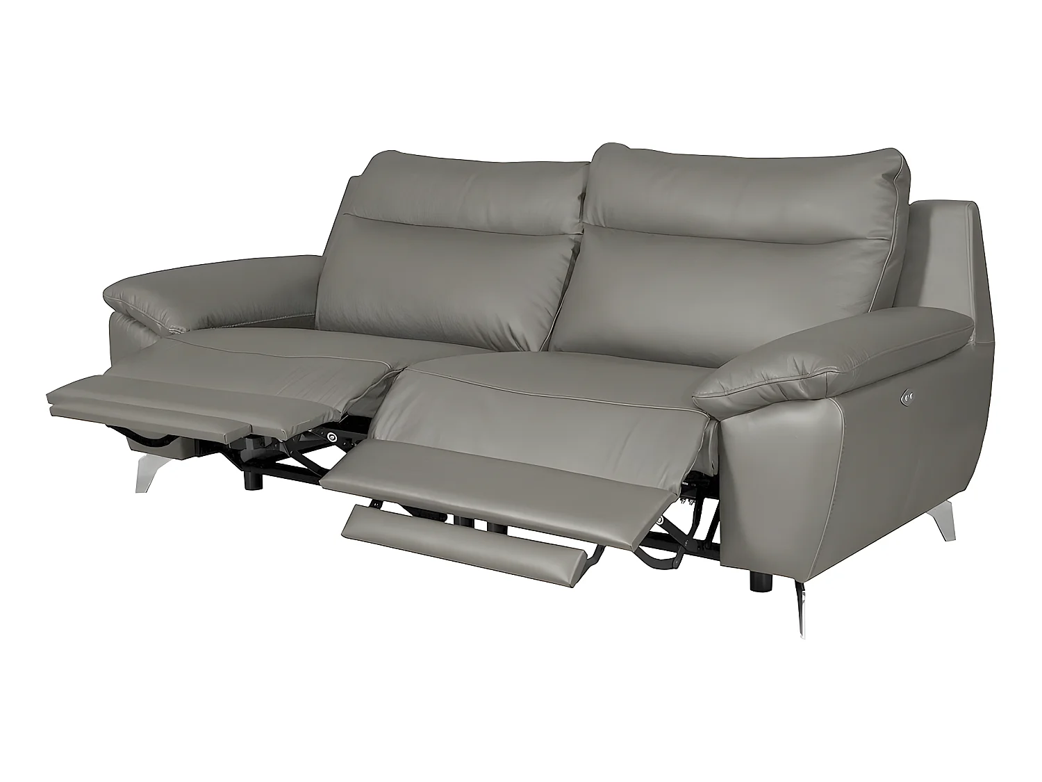 Elektrische relaxbank PERINI met 2 zitplaatsen van dik luxe Italiaans leer, grijs