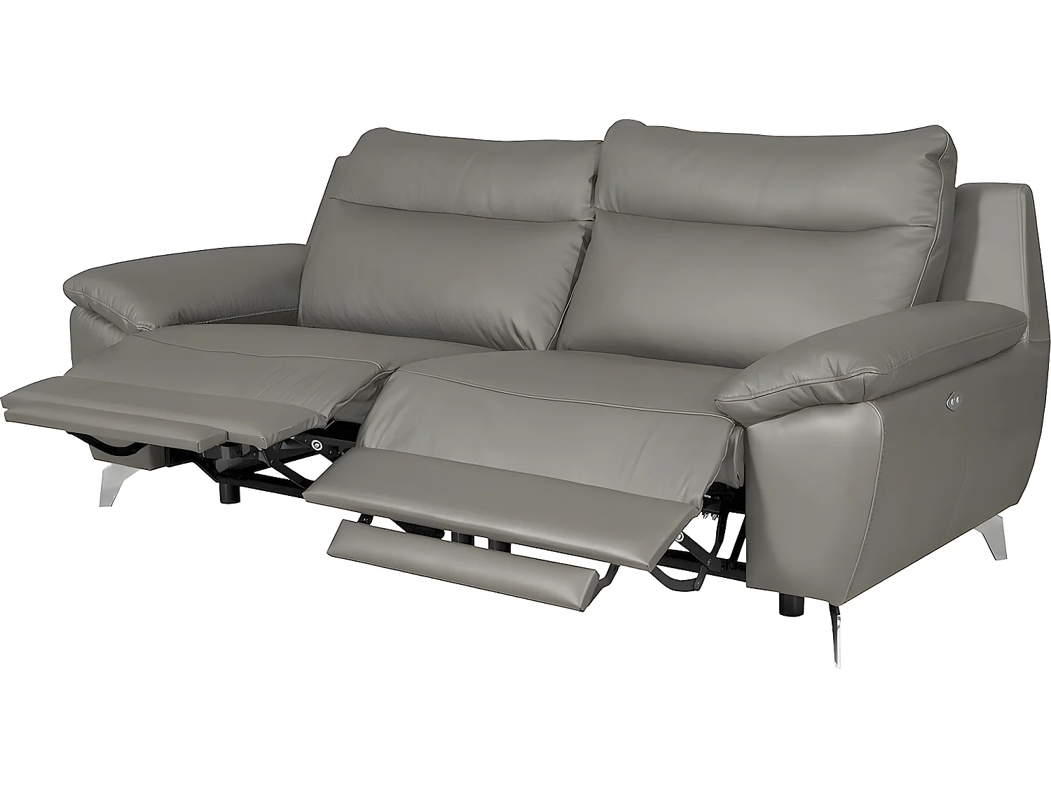 Canapé 2 places avec 2 relax électriques  PERINI en 100% tout cuir épais de luxe italien, gris