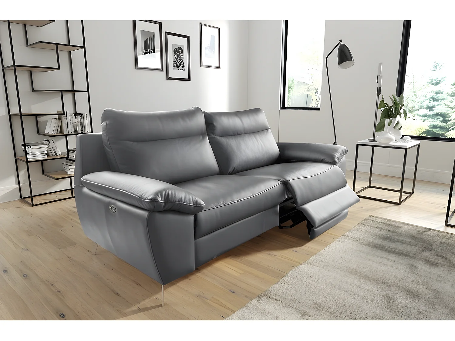 Canapé 2 places avec 2 relax électriques  PERINI en 100% tout cuir épais de luxe italien, gris