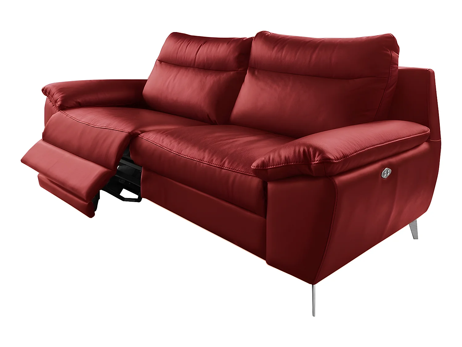 Canapé 3 places avec 2 relax électriques en 100% tout cuir épais de luxe italien, PERINI, rouge foncé