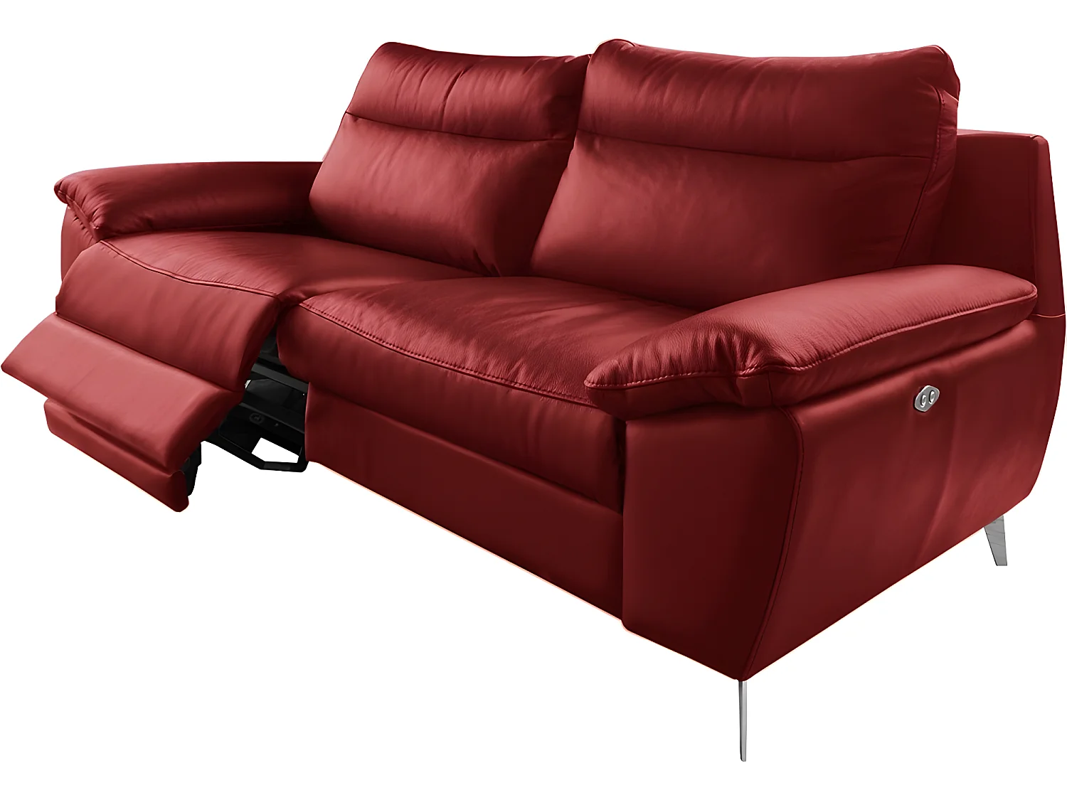 Canapé 3 places avec 2 relax électriques en 100% tout cuir épais de luxe italien, PERINI, rouge foncé
