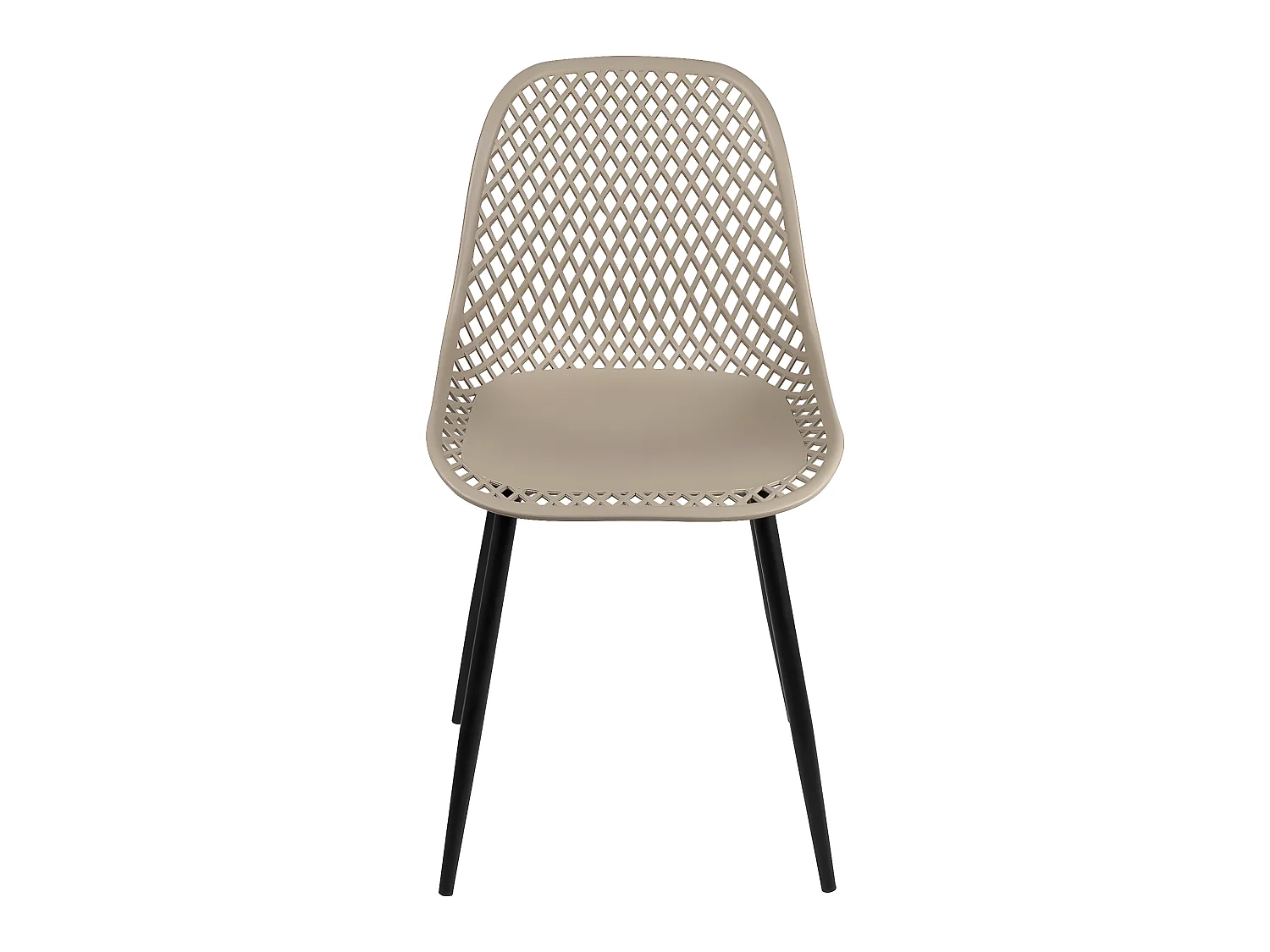 Lot 2 chaises de cuisine design, siège plastique souple ajouré, pieds métal SELI (gris beige)