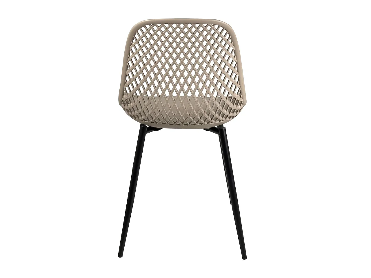 Lot 2 chaises de cuisine design, siège plastique souple ajouré, pieds métal SELI (gris beige)