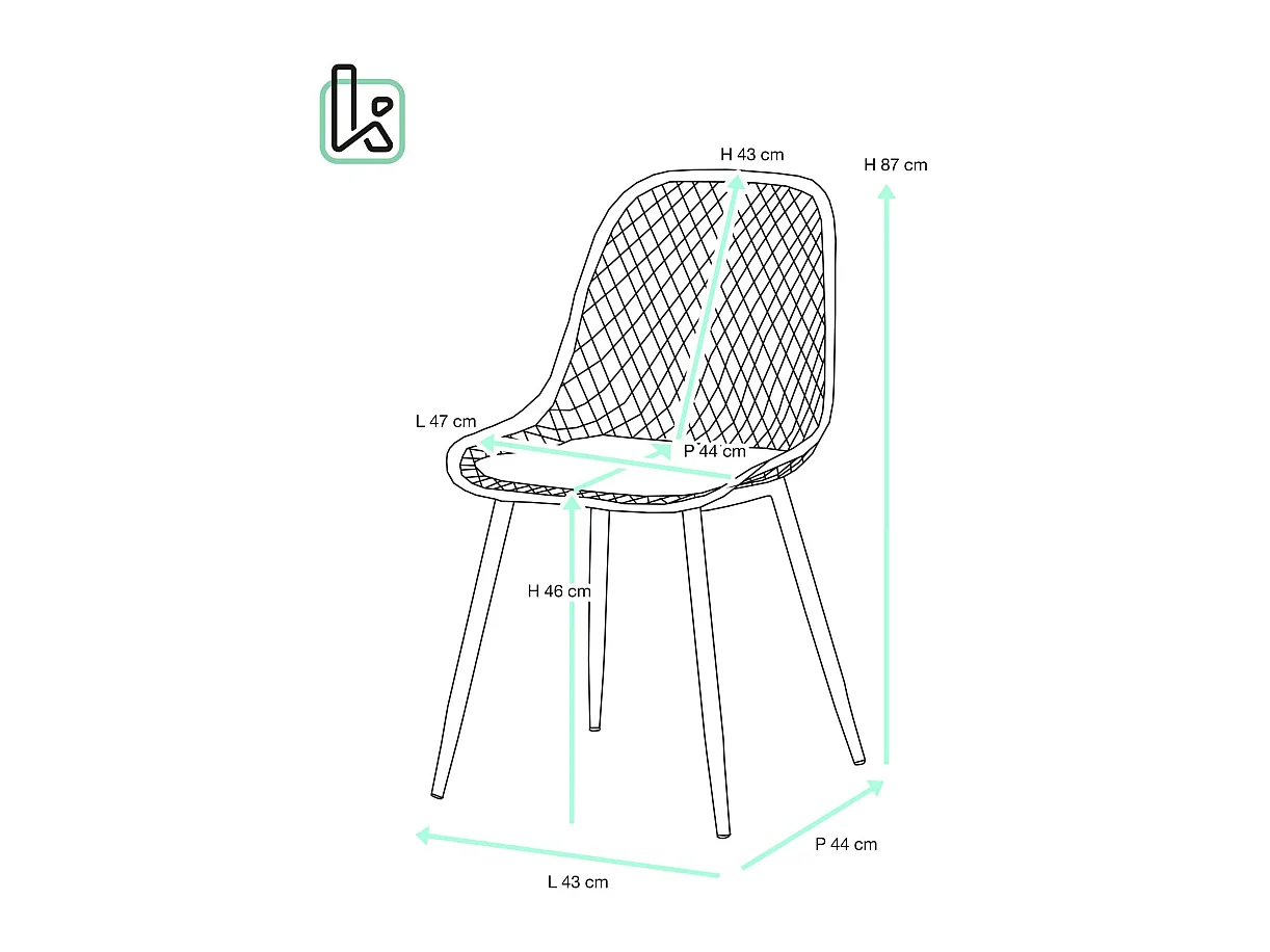 Lot 2 chaises de cuisine design, siège plastique souple ajouré, pieds métal SELI (gris beige)