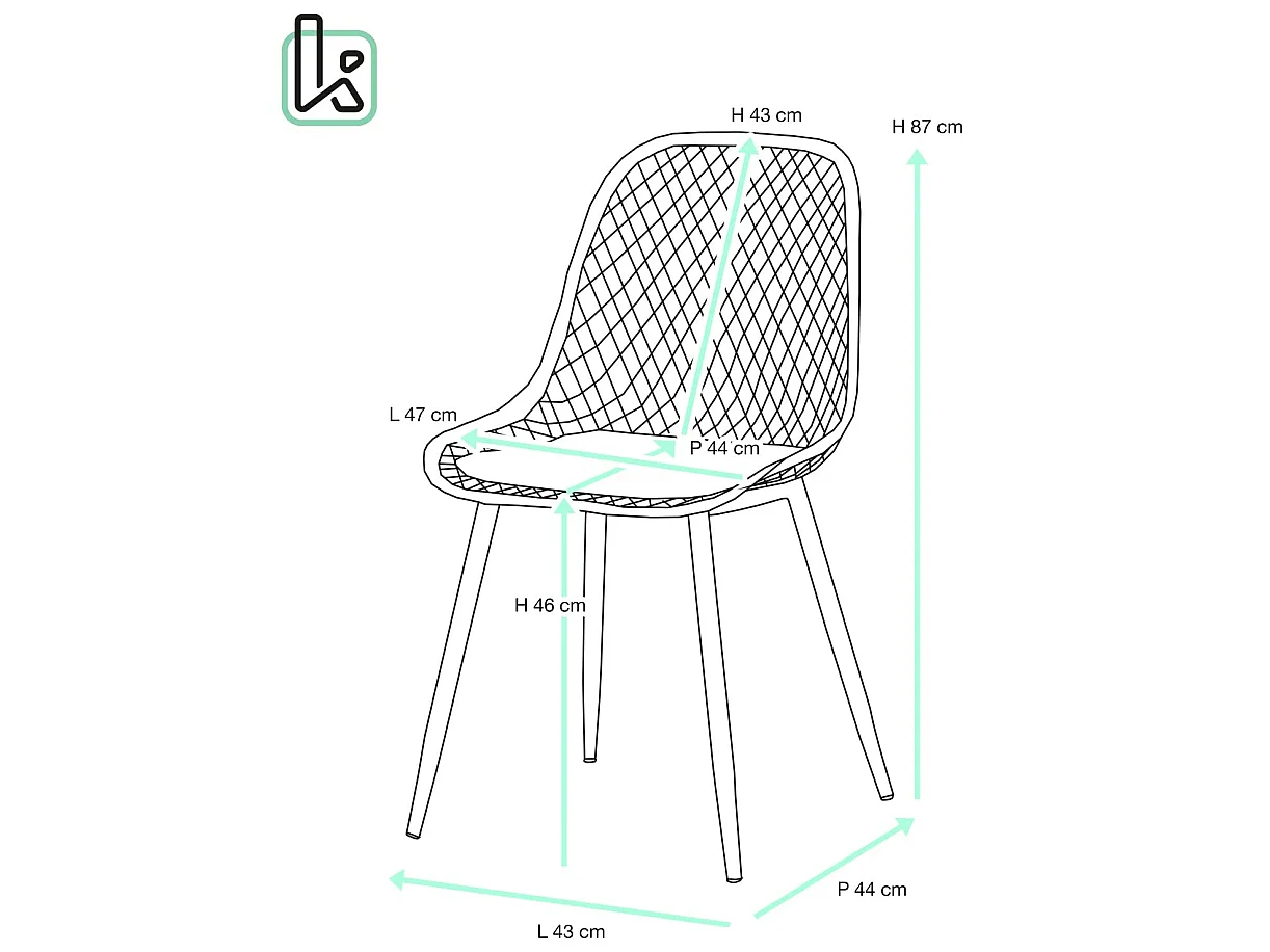 Lot 2 chaises de cuisine design, siège plastique souple ajouré, pieds métal SELI (gris beige)