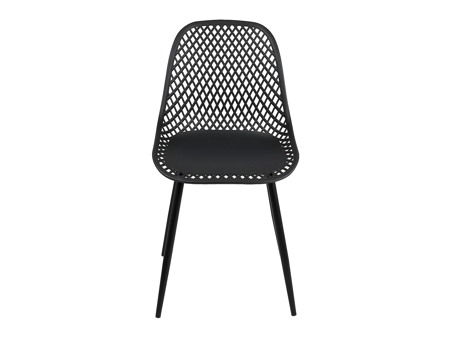 Lot 2 chaises de cuisine design, siège plastique souple ajouré, pieds métal SELI (noir)