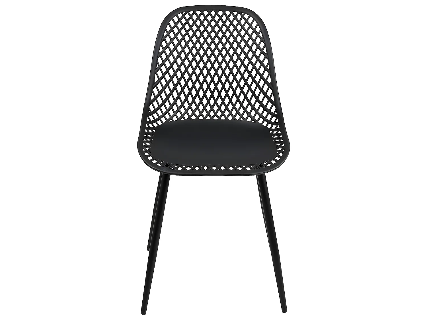 Lot 2 chaises de cuisine design, siège plastique souple ajouré, pieds métal SELI (noir)