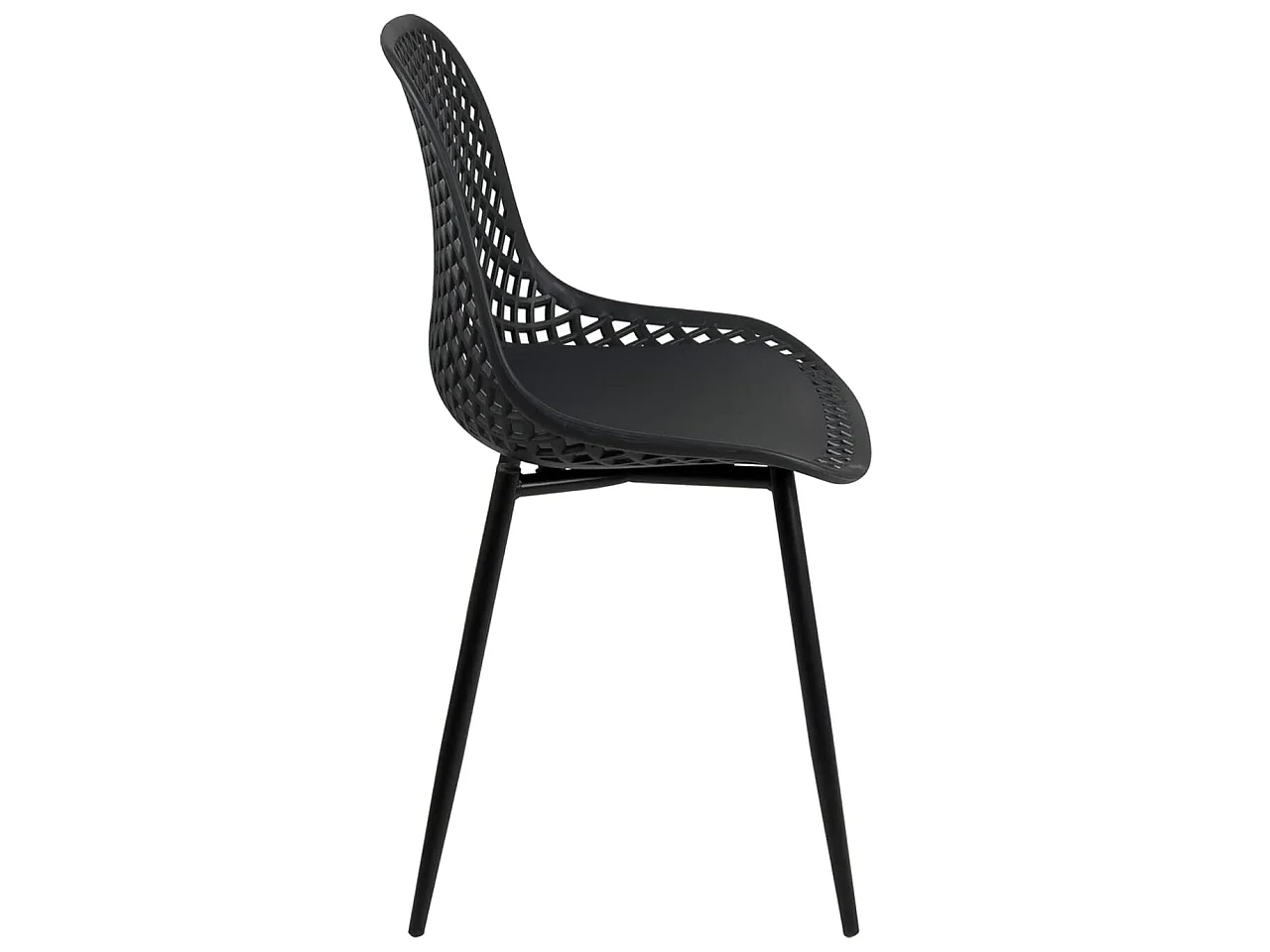Lot 2 chaises de cuisine design, siège plastique souple ajouré, pieds métal SELI (noir)