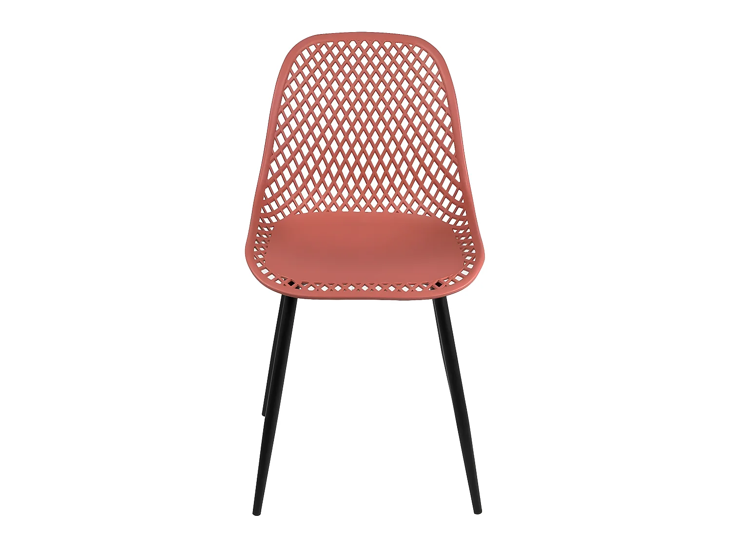 Lot 2 chaises de cuisine design, siège plastique souple ajouré, pieds métal SELI (rouge)