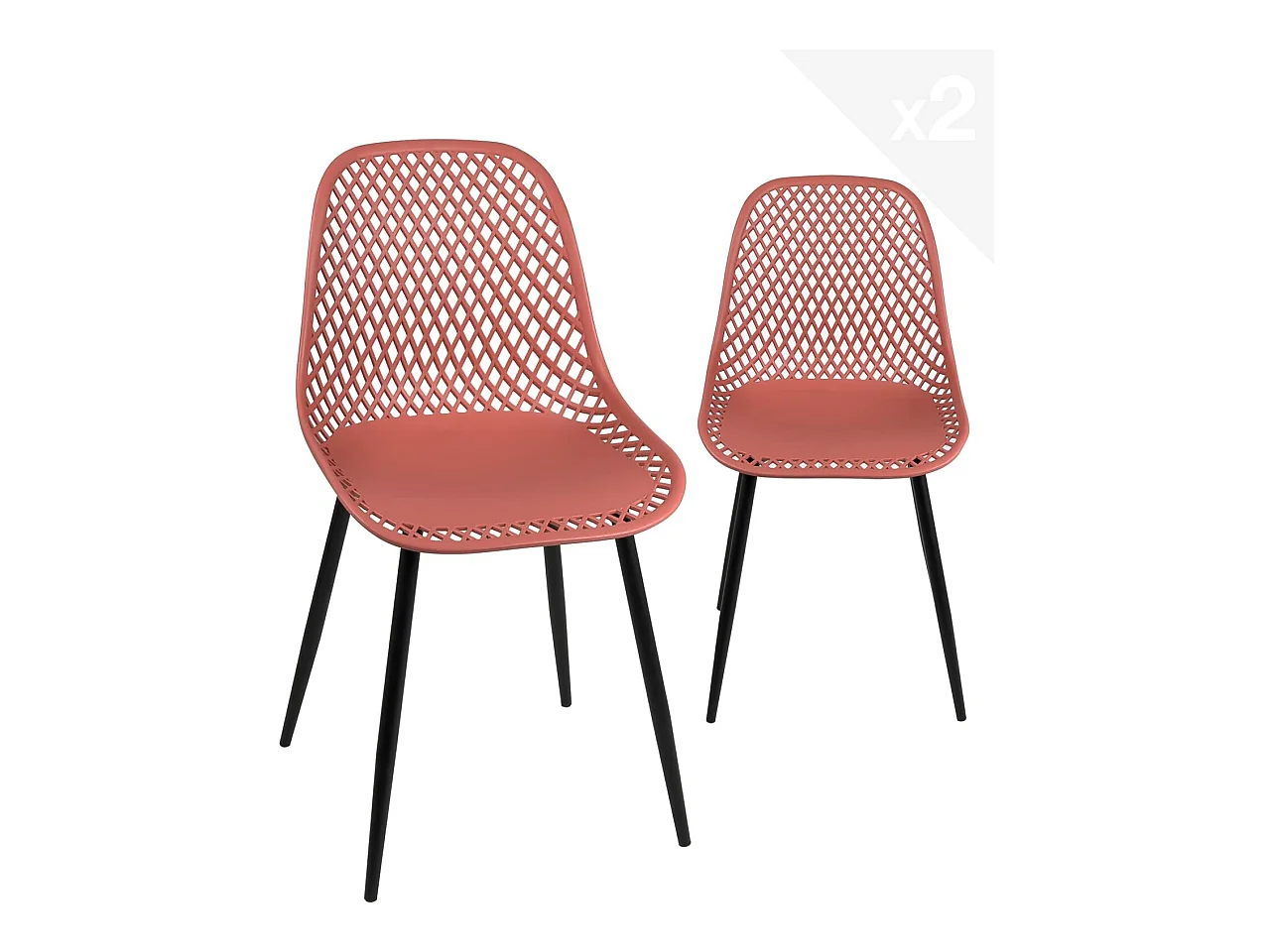 Set van 2 design keukenstoelen, soepele opengewerkte plastieken zitting, metalen poten SELI (rood)