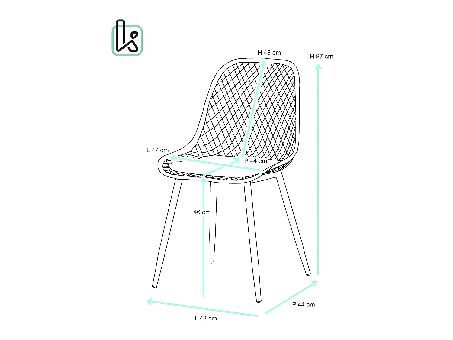 Lote de 2 sillas de cocina diseño, asiento de plástico flexible con aberturas, patas de metal SELI (rojo)