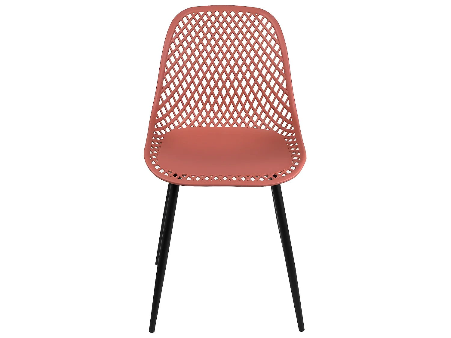 Lote de 2 sillas de cocina diseño, asiento de plástico flexible con aberturas, patas de metal SELI (rojo)