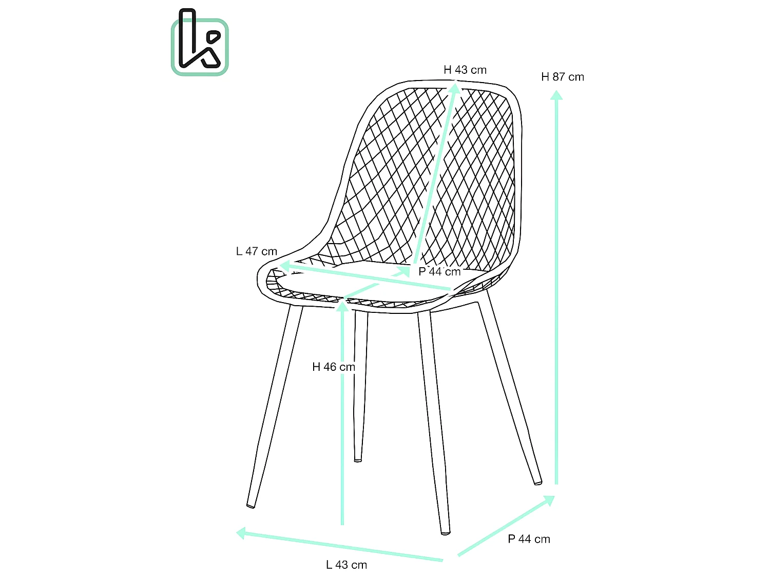Lote de 2 sillas de cocina diseño, asiento de plástico flexible con aberturas, patas de metal SELI (rojo)
