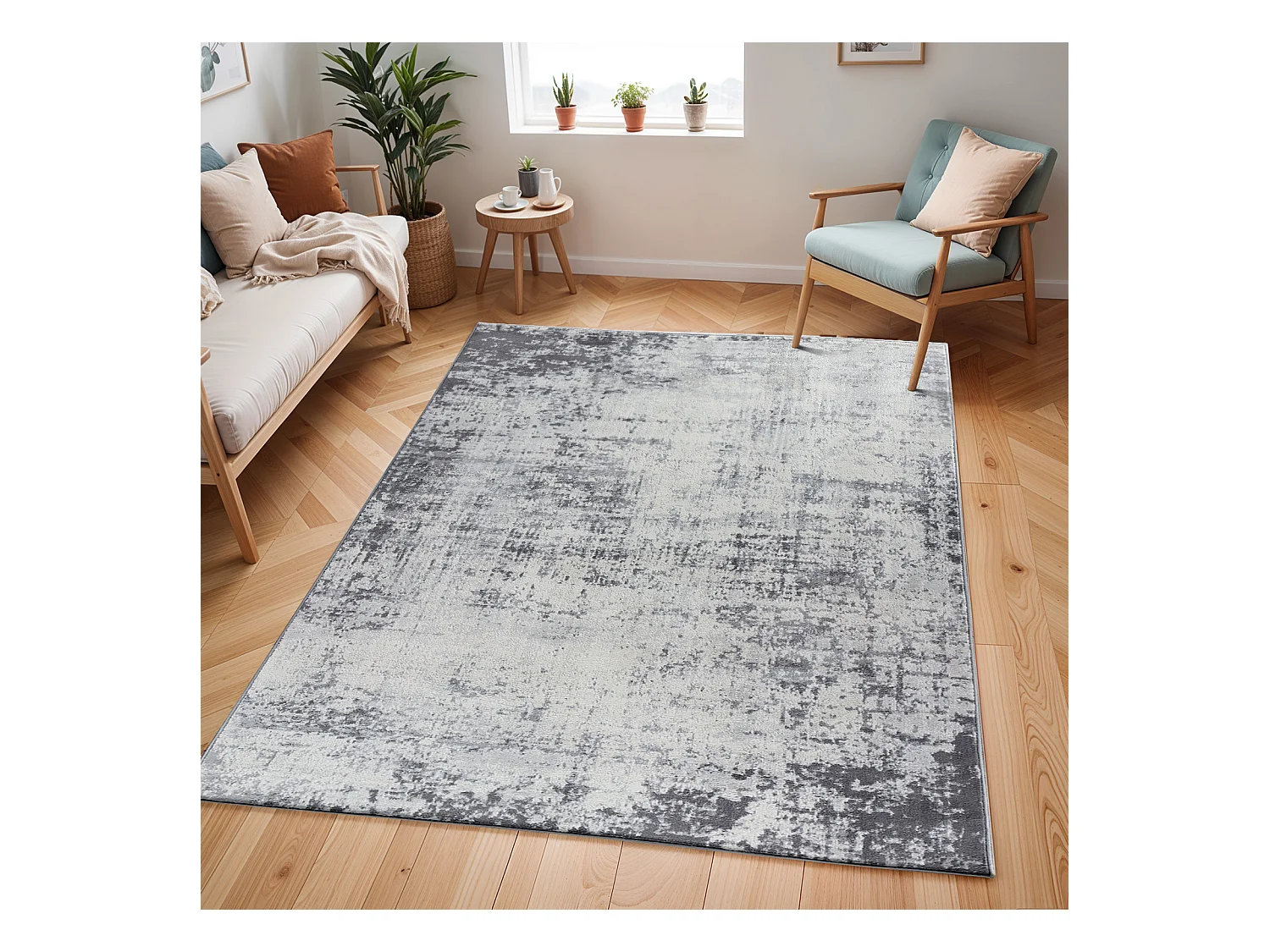 Modern Abstract Tapijt - Grijs/Wit - 160x215cm - MILENA