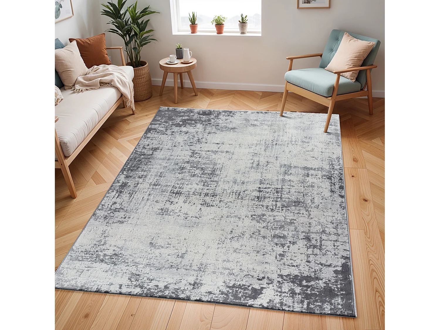 Modern Abstract Tapijt - Grijs/Wit - 160x215cm - MILENA