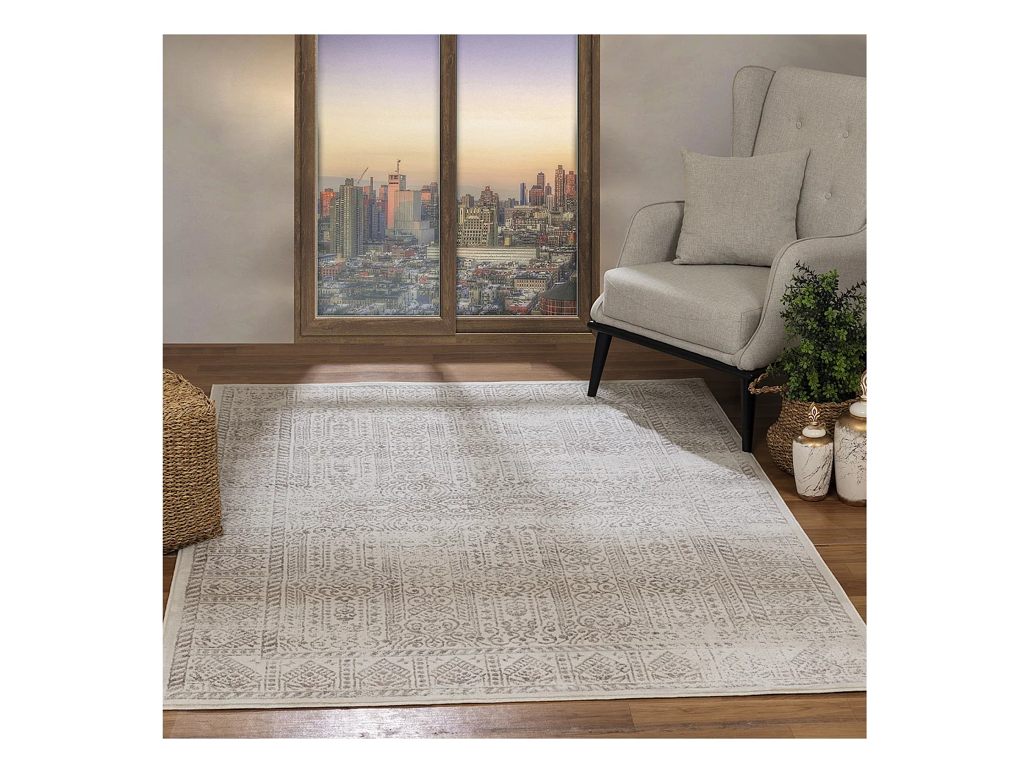 Tapis Vintage Oriental - Brun/Ivoire/Gris - 160x215cm - DANIA