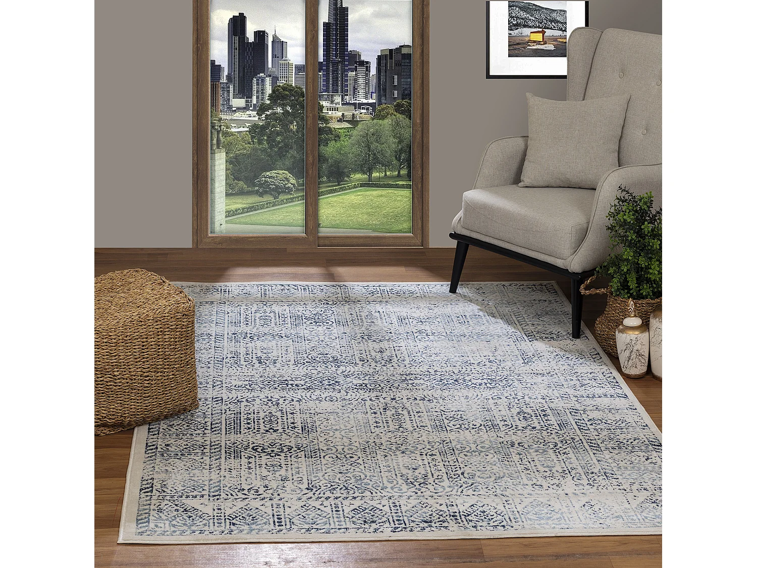 Vintage Oosters Tapijt - Blauw/Wit - 120x170cm - DANIA