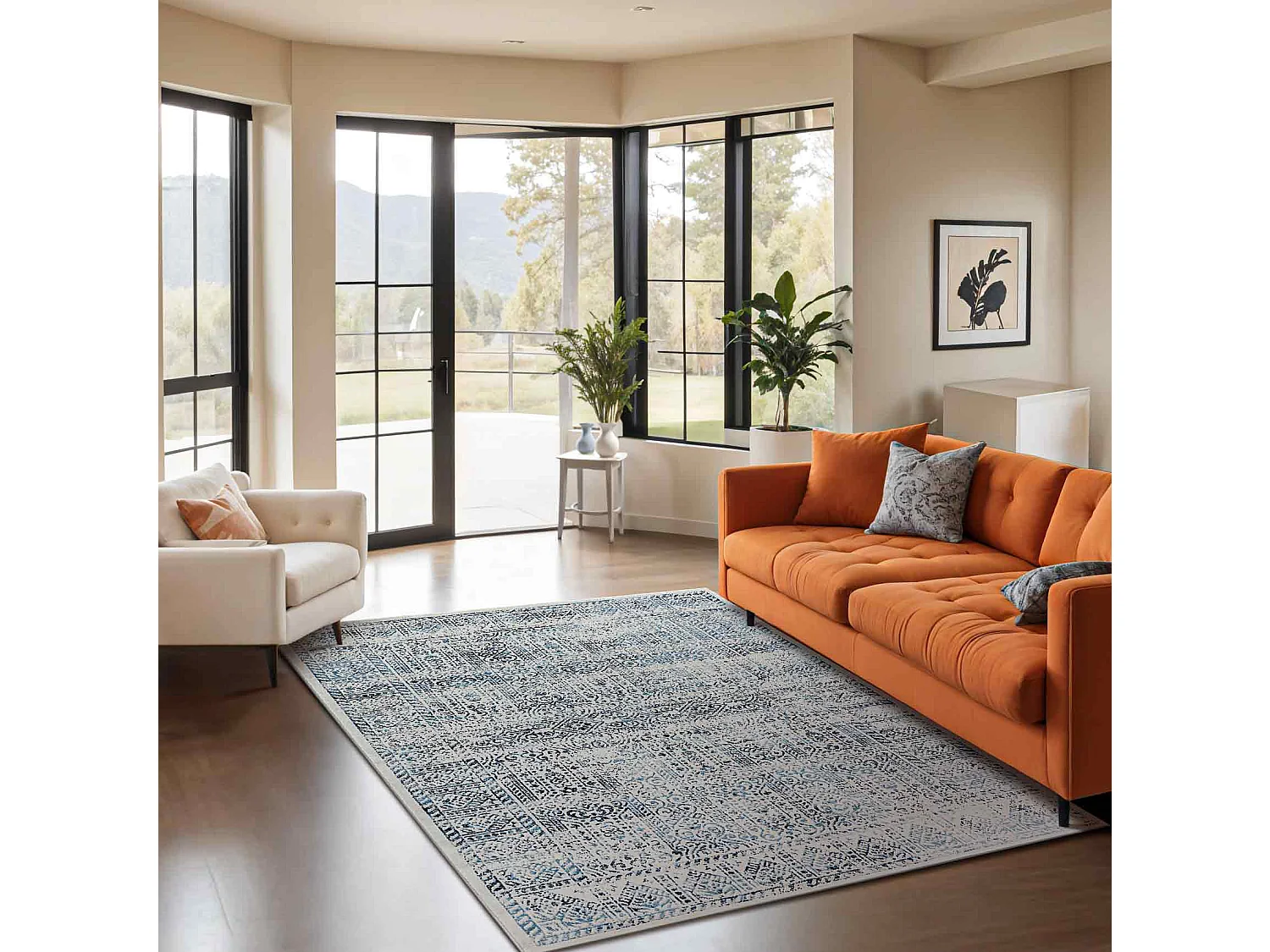 Vintage Oosters Tapijt - Blauw/Wit - 120x170cm - DANIA