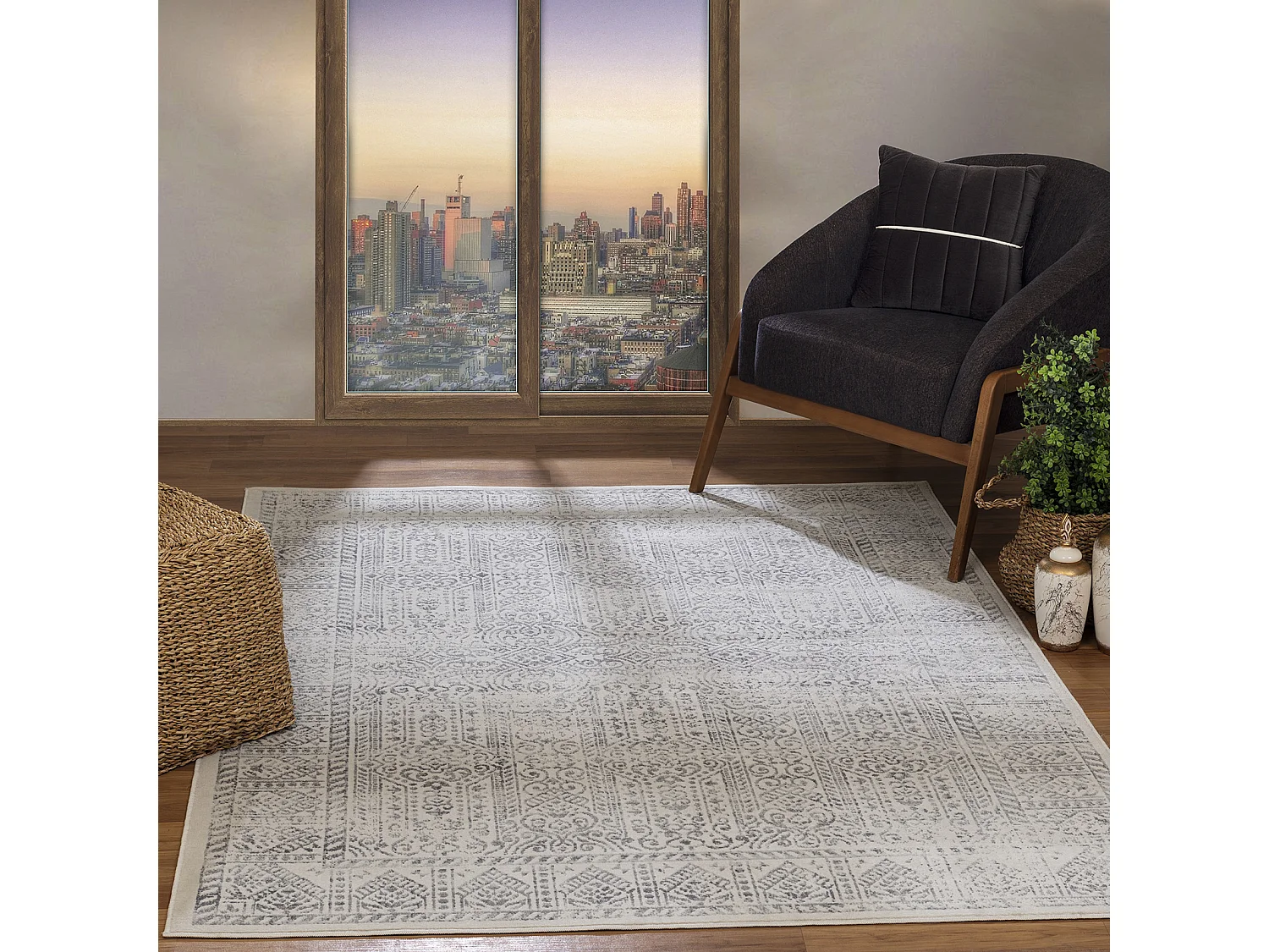 Tapis Vintage Oriental - Gris/Ivoire - 160x215cm - DANIA