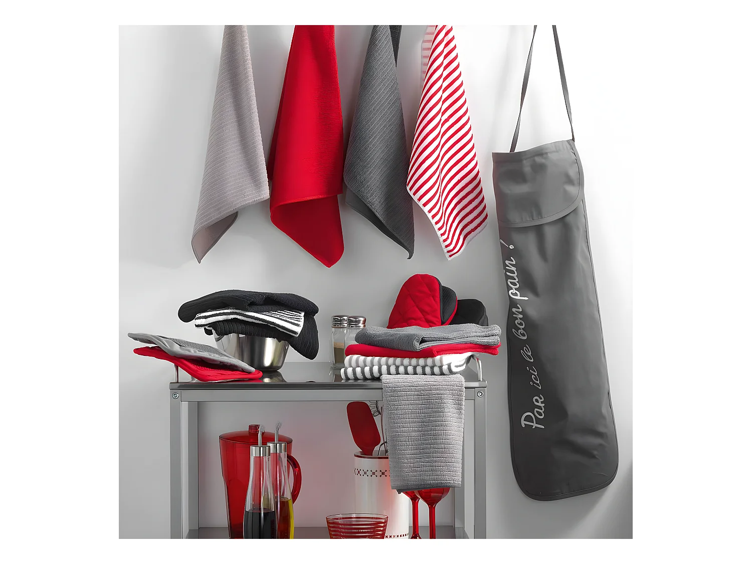 Lot de 3 Torchons Microfibre "Cuistot" 40x40cm Gris