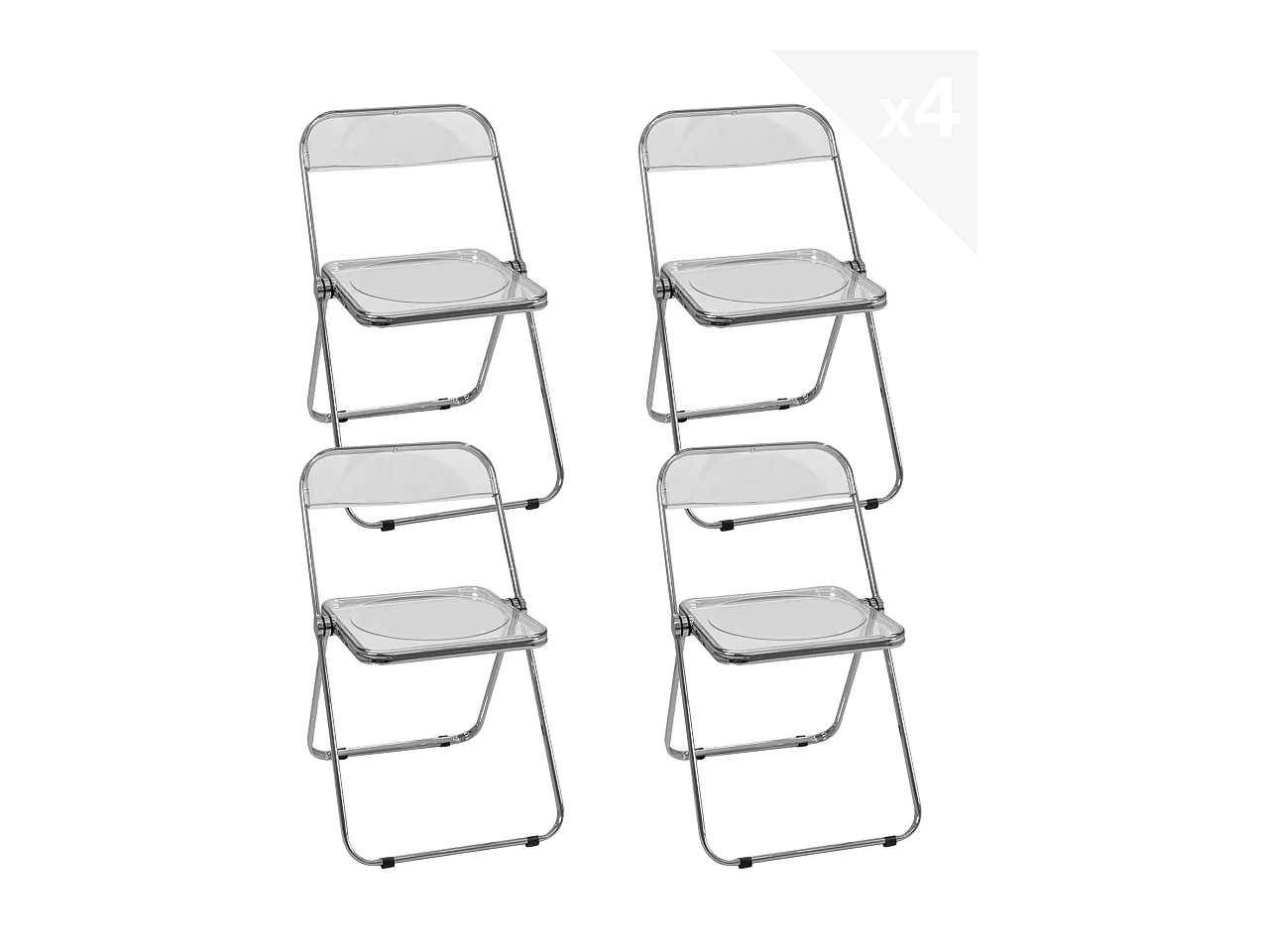 Lot 4 chaises pliantes - pliables transparentes chrome rétro vintage RAMA (Cristal)