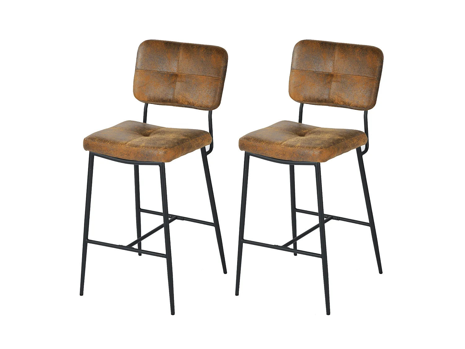 Lot De 2 Tabouret De Bar Industriel Avec Dossier Et Repose-pieds, Siège Rembourrés Marron