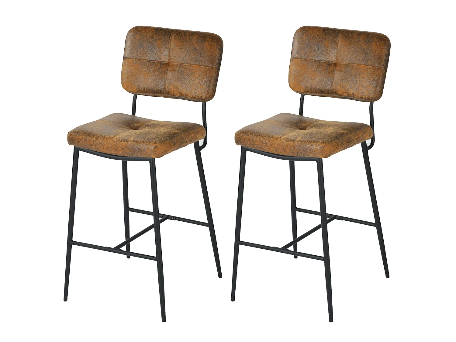 Lot De 2 Tabouret De Bar Industriel Avec Dossier Et Repose-pieds, Siège Rembourrés Marron