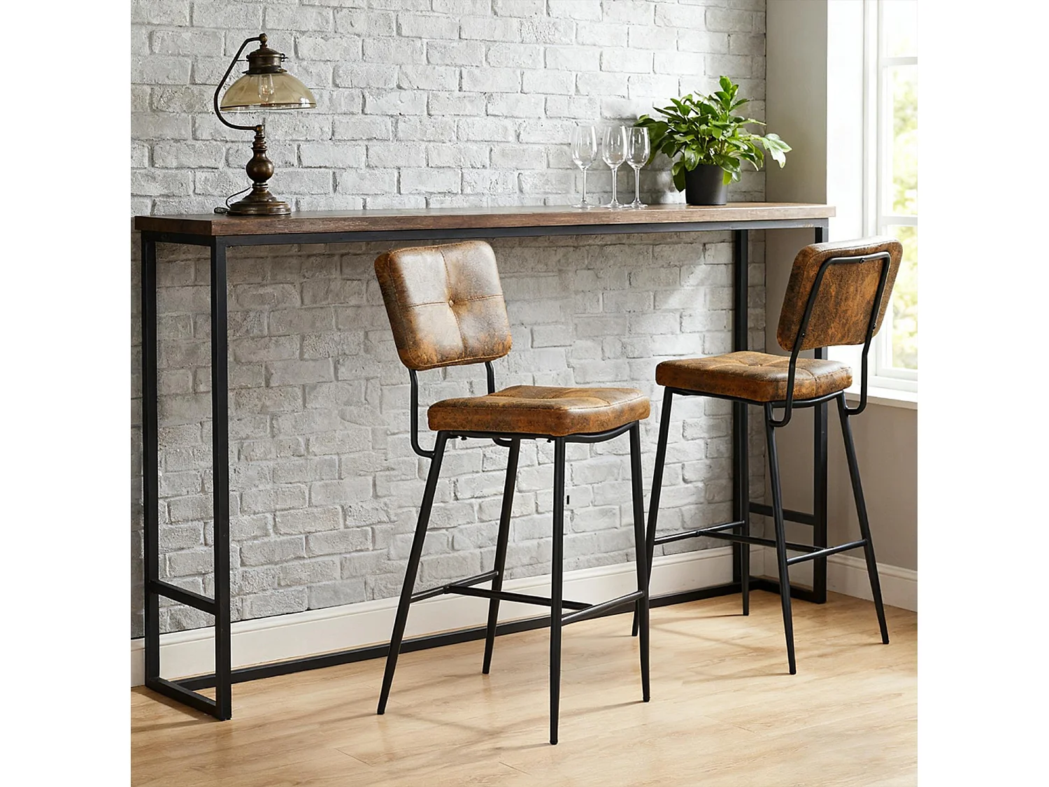 Lot de 2 tabouret de bar style rétro vintage en tissu marron