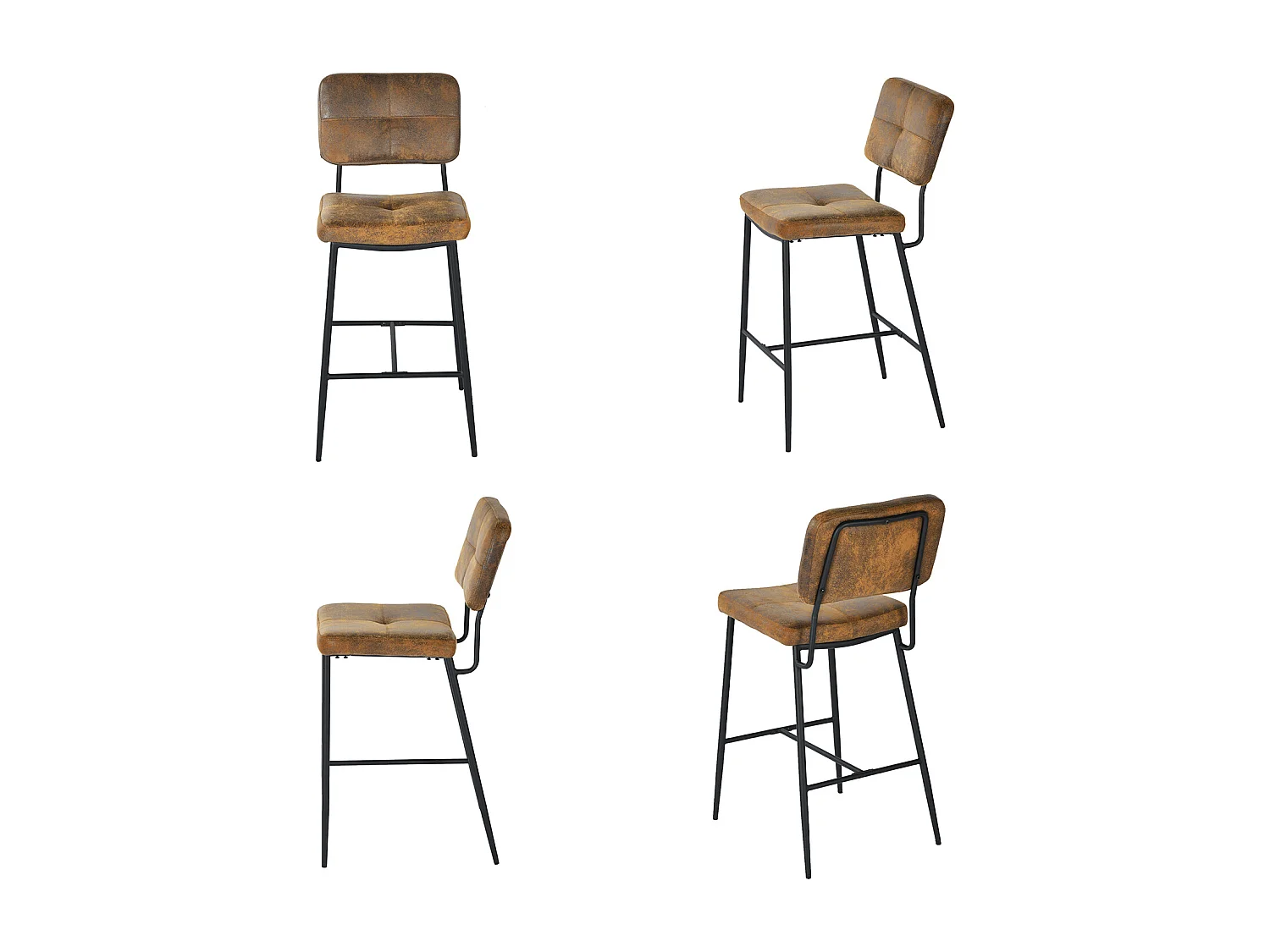 Lot de 2 tabouret de bar style rétro vintage en tissu marron