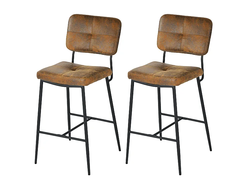 Lot De 2 Tabouret De Bar Industriel Avec Dossier Et Repose-pieds, Siège Rembourrés Marron