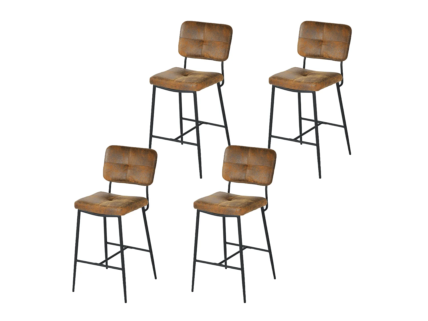 Lot De 4 Tabouret De Bar Industriel Avec Dossier Et Repose-pieds, Siège Rembourrés Marron