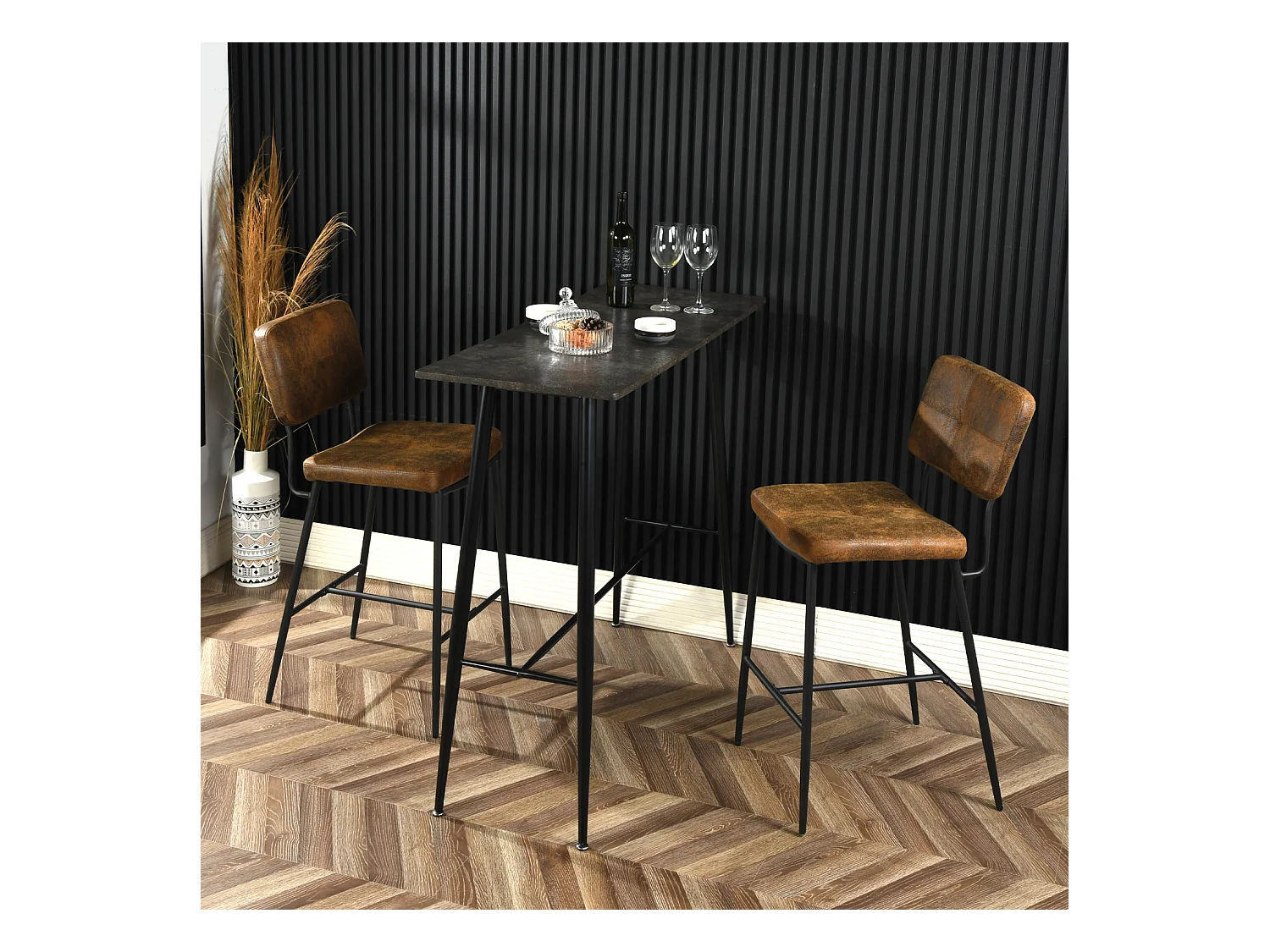 Lot De 4 Tabouret De Bar Industriel Avec Dossier Et Repose-pieds, Siège Rembourrés Marron