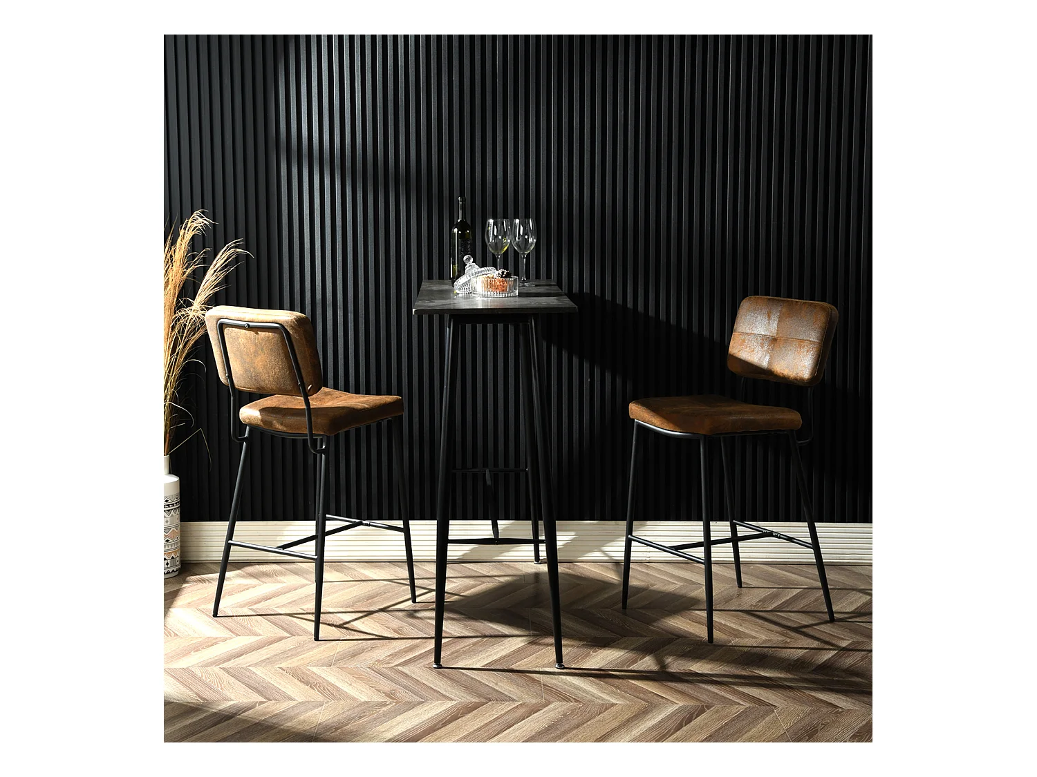 Lot De 4 Tabouret De Bar Industriel Avec Dossier Et Repose-pieds, Siège Rembourrés Marron