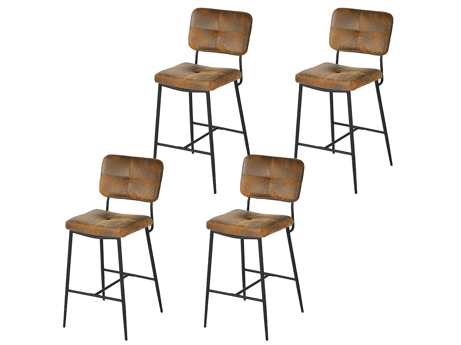 Lot De 4 Tabouret De Bar Industriel Avec Dossier Et Repose-pieds, Siège Rembourrés Marron