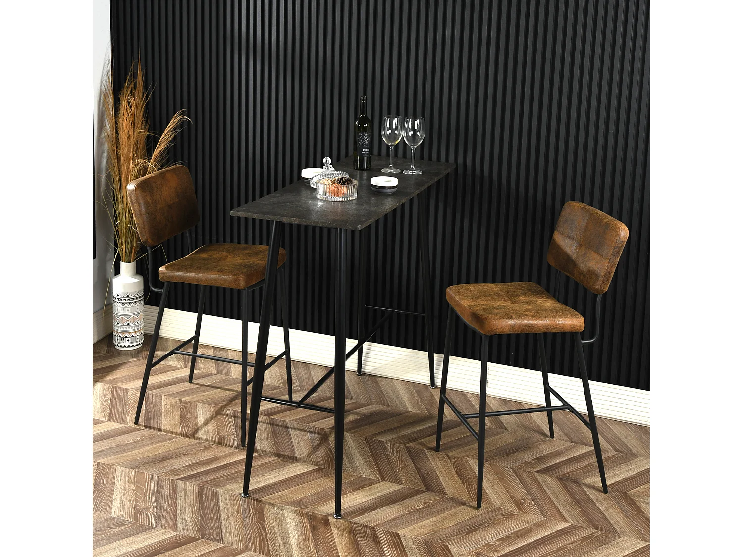 Lot De 4 Tabouret De Bar Industriel Avec Dossier Et Repose-pieds, Siège Rembourrés Marron