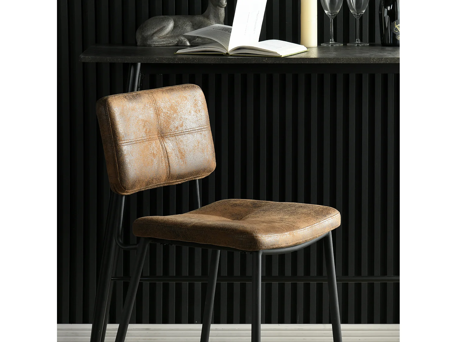 Lot De 4 Tabouret De Bar Industriel Avec Dossier Et Repose-pieds, Siège Rembourrés Marron